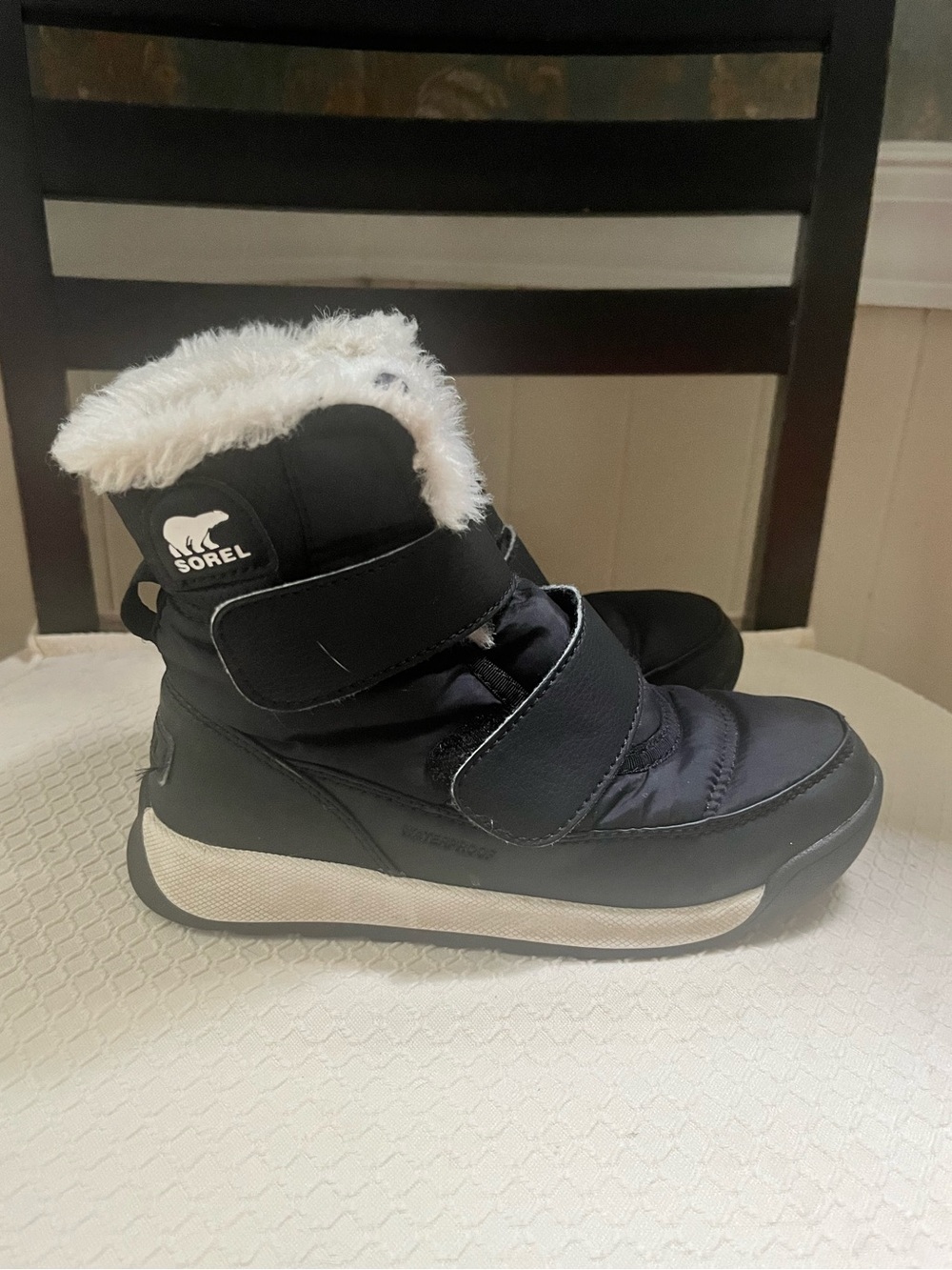 Sorel Kids Black and White Faux-Fur Snow Boots